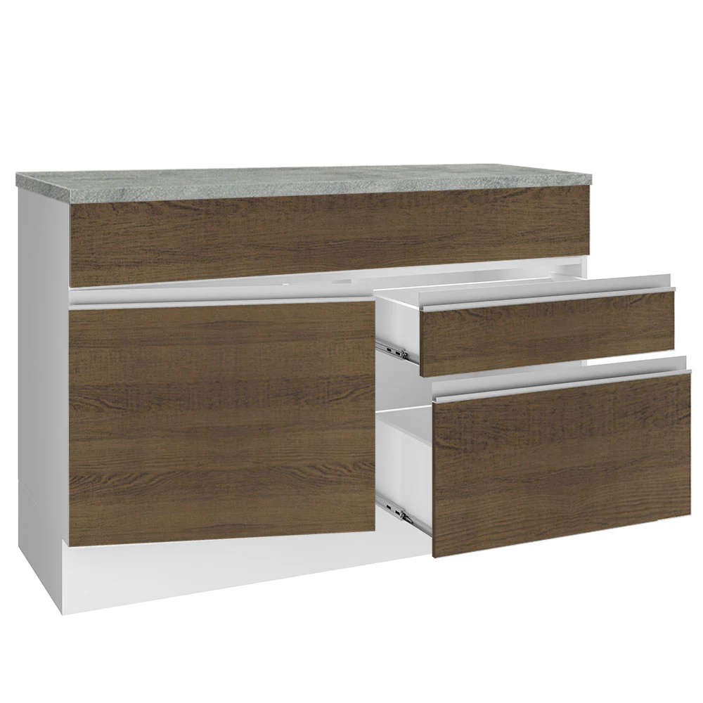 Balcão Madesa Glamy 120 cm 1 Porta e 2 Gavetas (Com Tampo) Branco/Rustic - Image 5