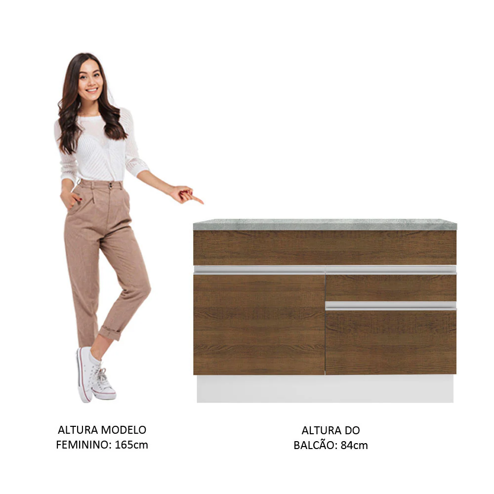 Balcão Madesa Glamy 120 cm 1 Porta e 2 Gavetas (Com Tampo) Branco/Rustic - Image 6