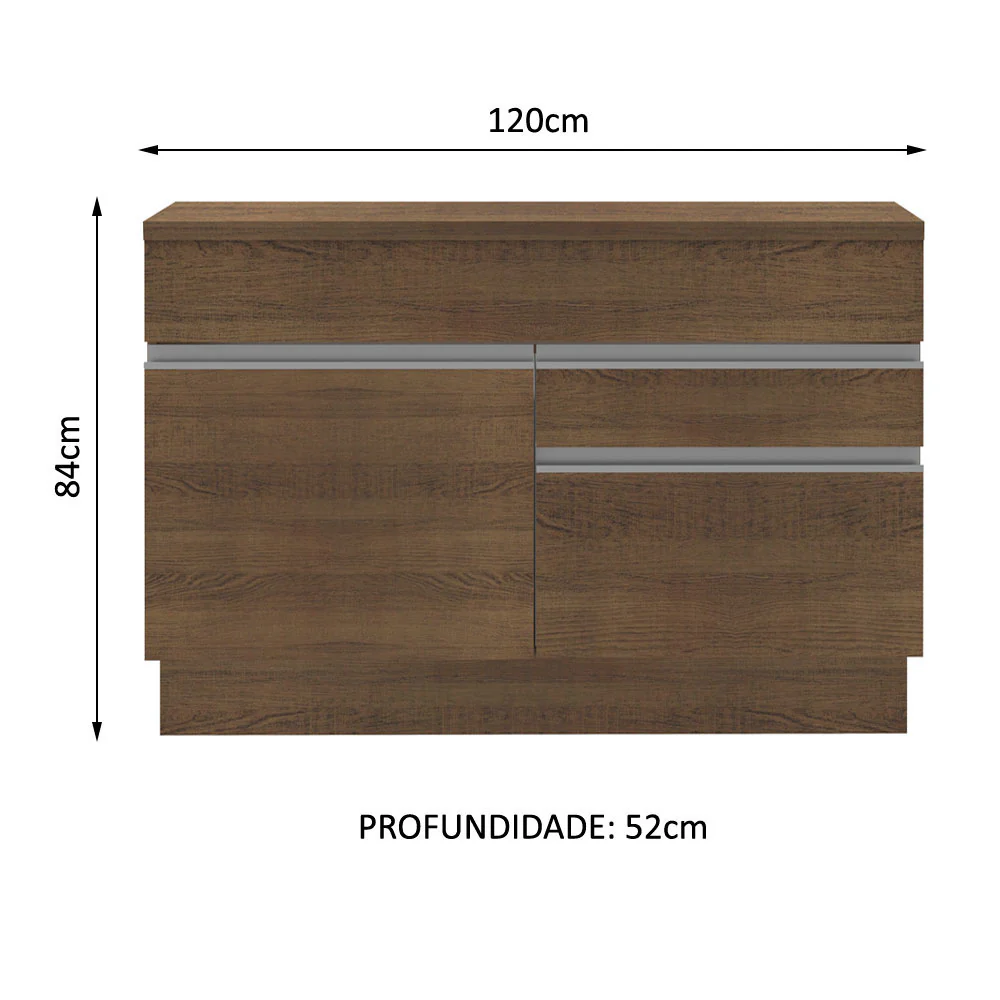 Balcão Madesa Glamy 120 cm 1 Porta e 2 Gavetas (Com Tampo) Rustic - Image 3
