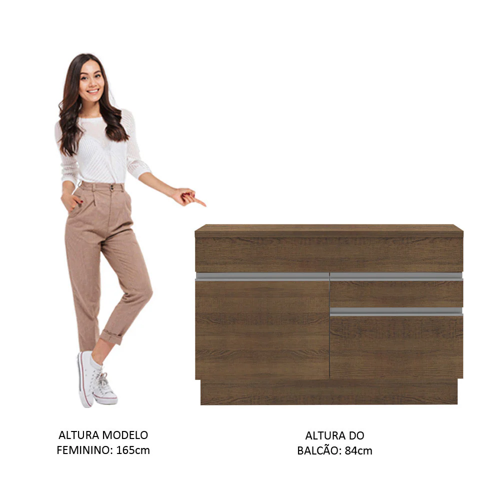 Balcão Madesa Glamy 120 cm 1 Porta e 2 Gavetas (Com Tampo) Rustic - Image 6