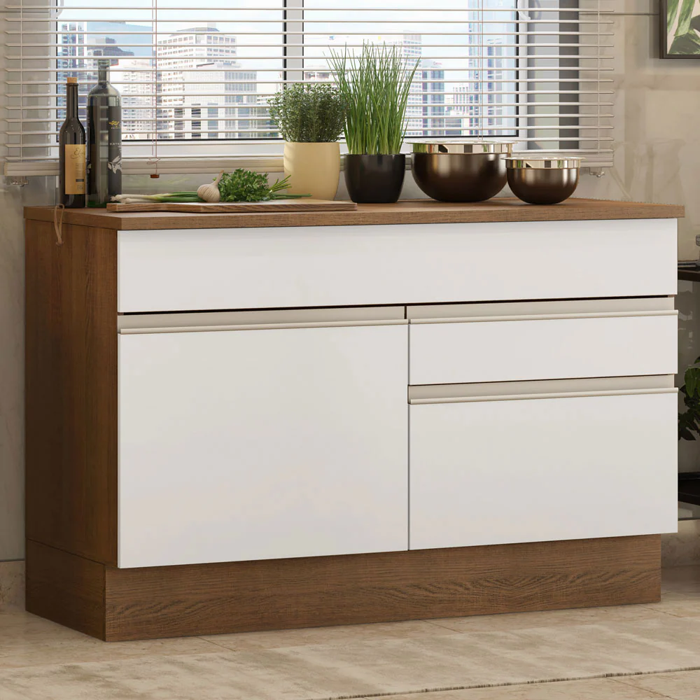 Balcão Madesa Glamy 120 cm 1 Porta e 2 Gavetas (Com Tampo) Rustic/Branco - Image 2