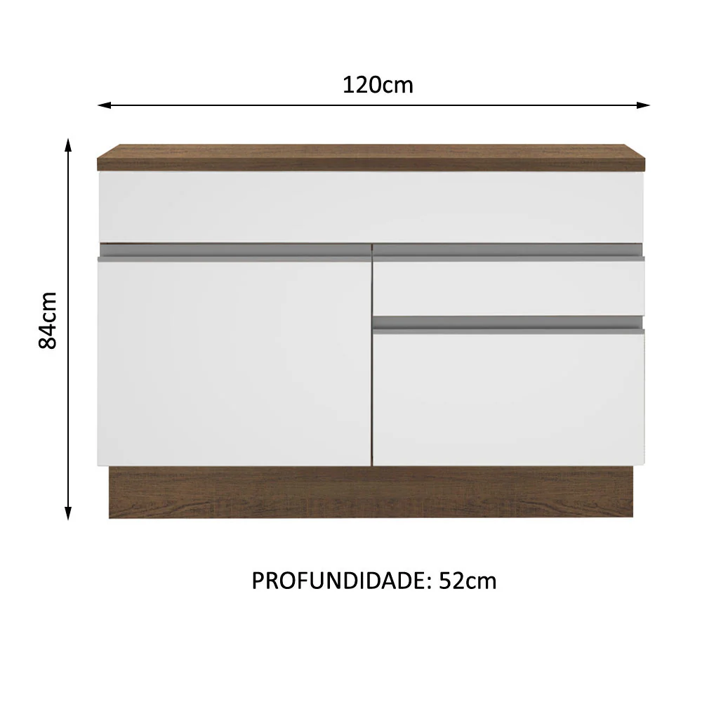 Balcão Madesa Glamy 120 cm 1 Porta e 2 Gavetas (Com Tampo) Rustic/Branco - Image 3
