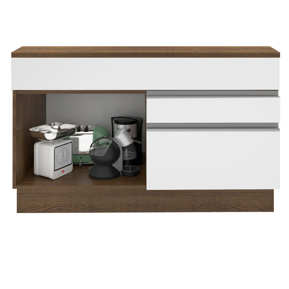 Balcão Madesa Glamy 120 cm 1 Porta e 2 Gavetas (Com Tampo) Rustic/Branco - Image 4