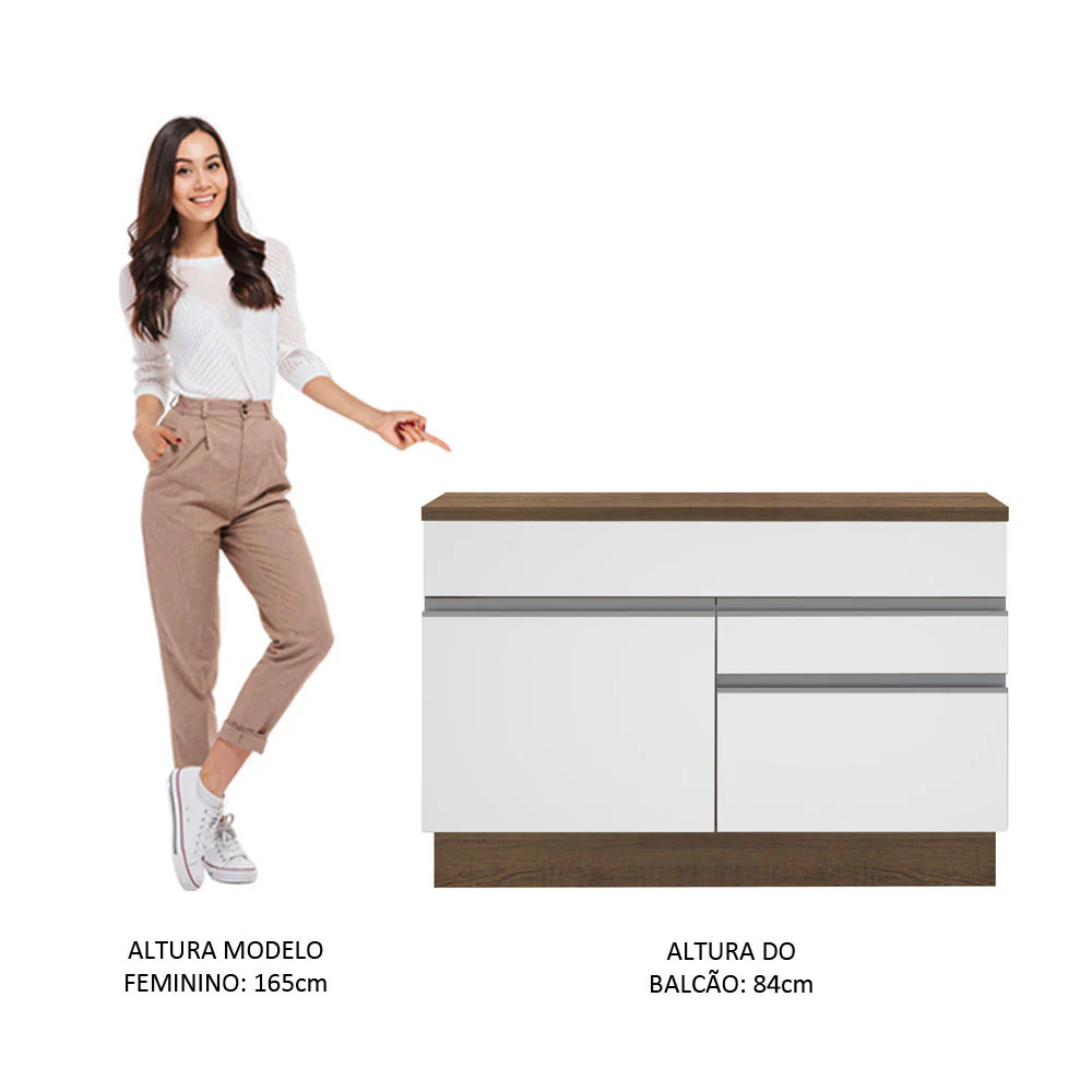 Balcão Madesa Glamy 120 cm 1 Porta e 2 Gavetas (Com Tampo) Rustic/Branco - Image 6
