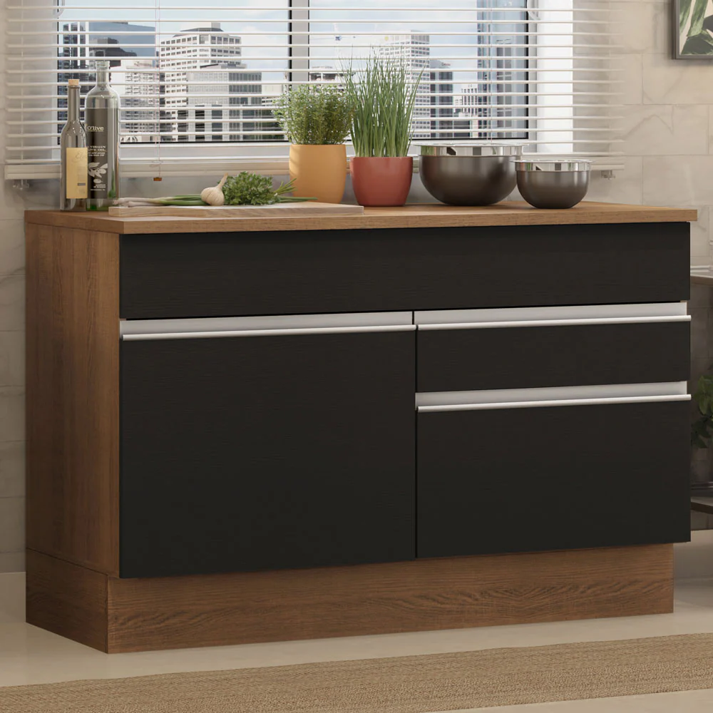 Balcão Madesa Glamy 120 cm 1 Porta e 2 Gavetas (Com Tampo) Rustic/Preto - Image 2