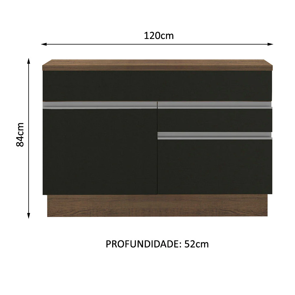 Balcão Madesa Glamy 120 cm 1 Porta e 2 Gavetas (Com Tampo) Rustic/Preto - Image 3
