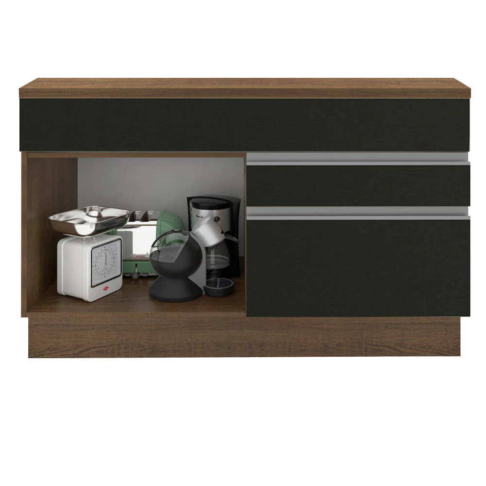 Balcão Madesa Glamy 120 cm 1 Porta e 2 Gavetas (Com Tampo) Rustic/Preto - Image 4