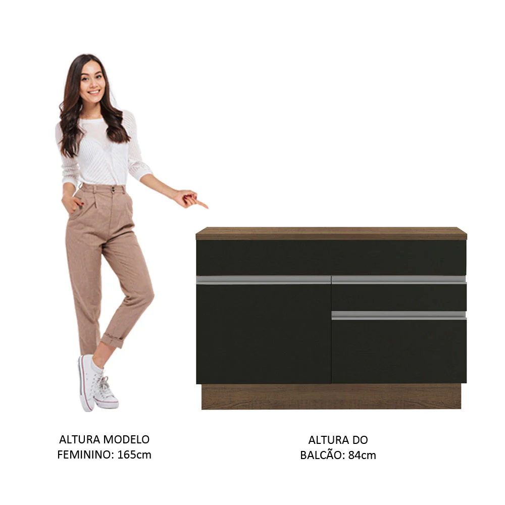 Balcão Madesa Glamy 120 cm 1 Porta e 2 Gavetas (Com Tampo) Rustic/Preto - Image 6