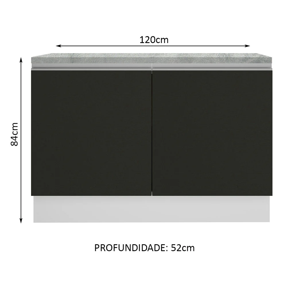Balcão Madesa Glamy 120 cm 2 Portas (Com Tampo) Branco/Preto - Image 3