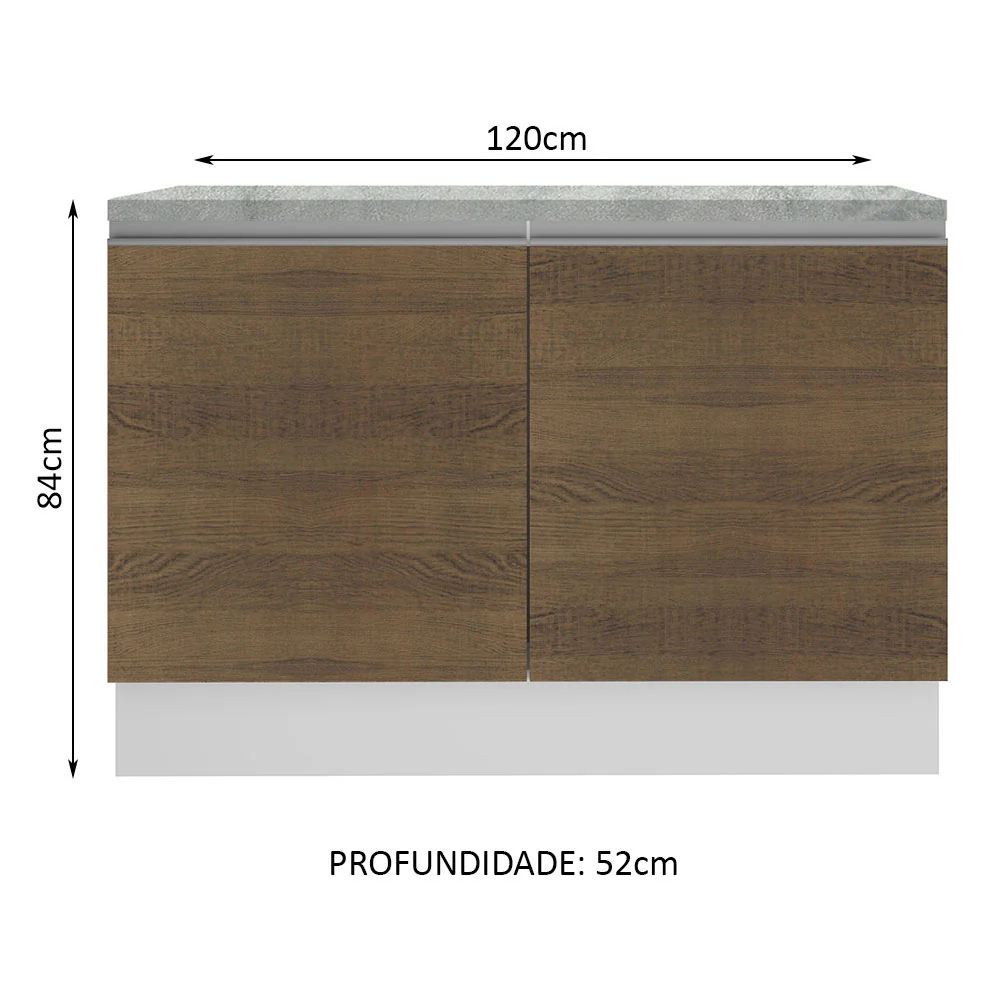 Balcão Madesa Glamy 120 cm 2 Portas (Com Tampo) Branco/Rustic - Image 3