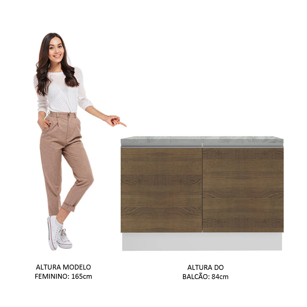 Balcão Madesa Glamy 120 cm 2 Portas (Com Tampo) Branco/Rustic - Image 6