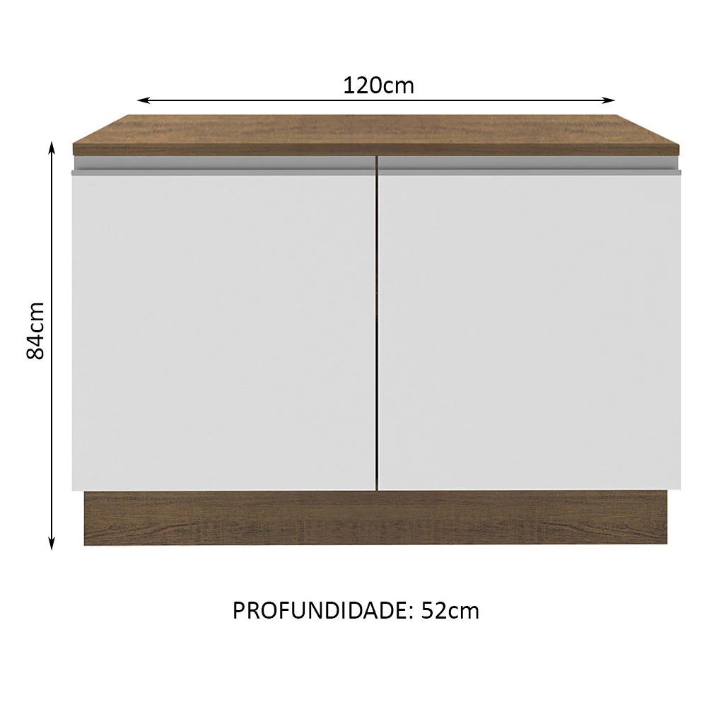 Balcão Madesa Glamy 120 cm 2 Portas (Com Tampo) Rustic/Branco - Image 3