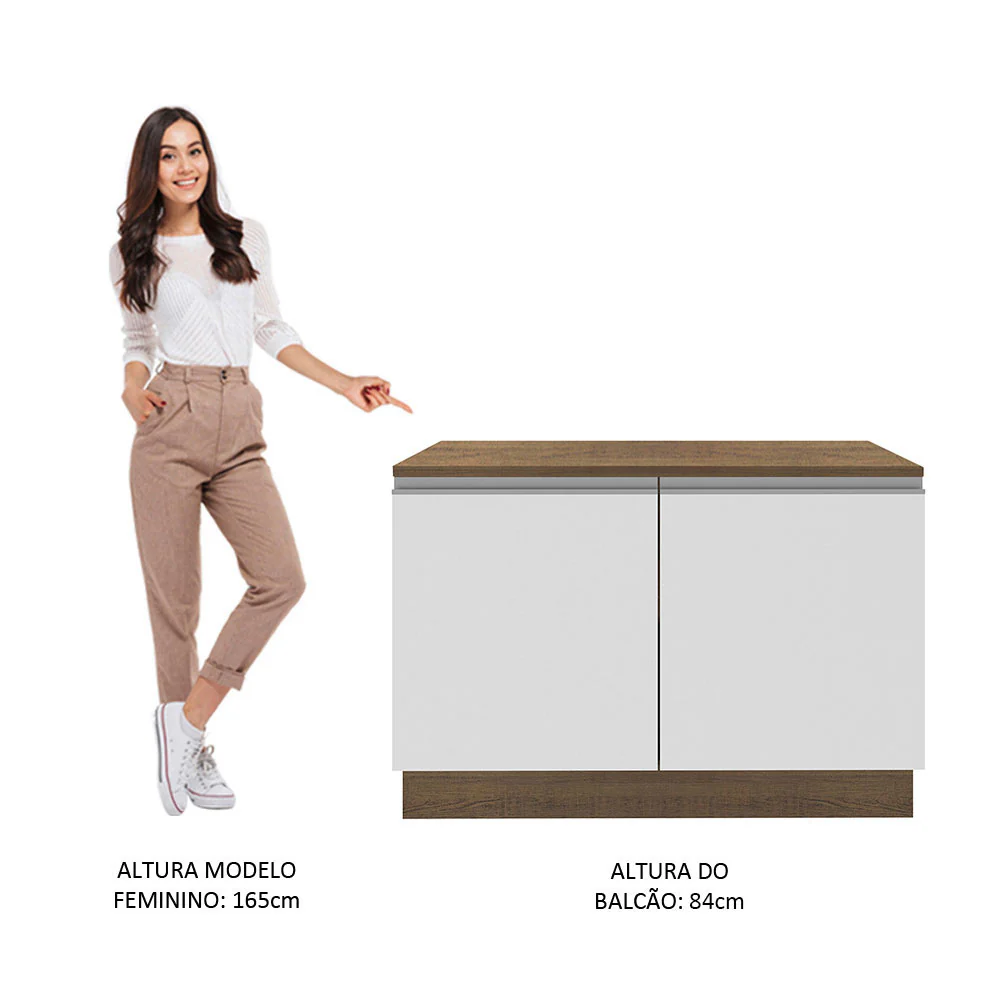 Balcão Madesa Glamy 120 cm 2 Portas (Com Tampo) Rustic/Branco - Image 6