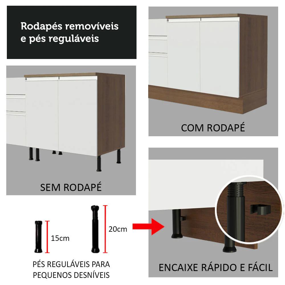 Balcão Madesa Glamy 120 cm 2 Portas (Com Tampo) Rustic/Branco - Image 8
