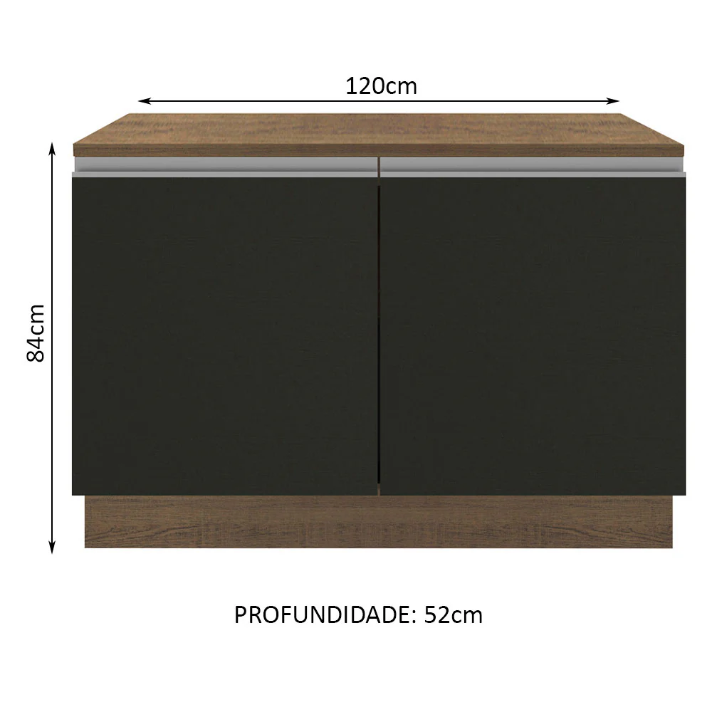 Balcão Madesa Glamy 120 cm 2 Portas (Com Tampo) Rustic/Preto - Image 3