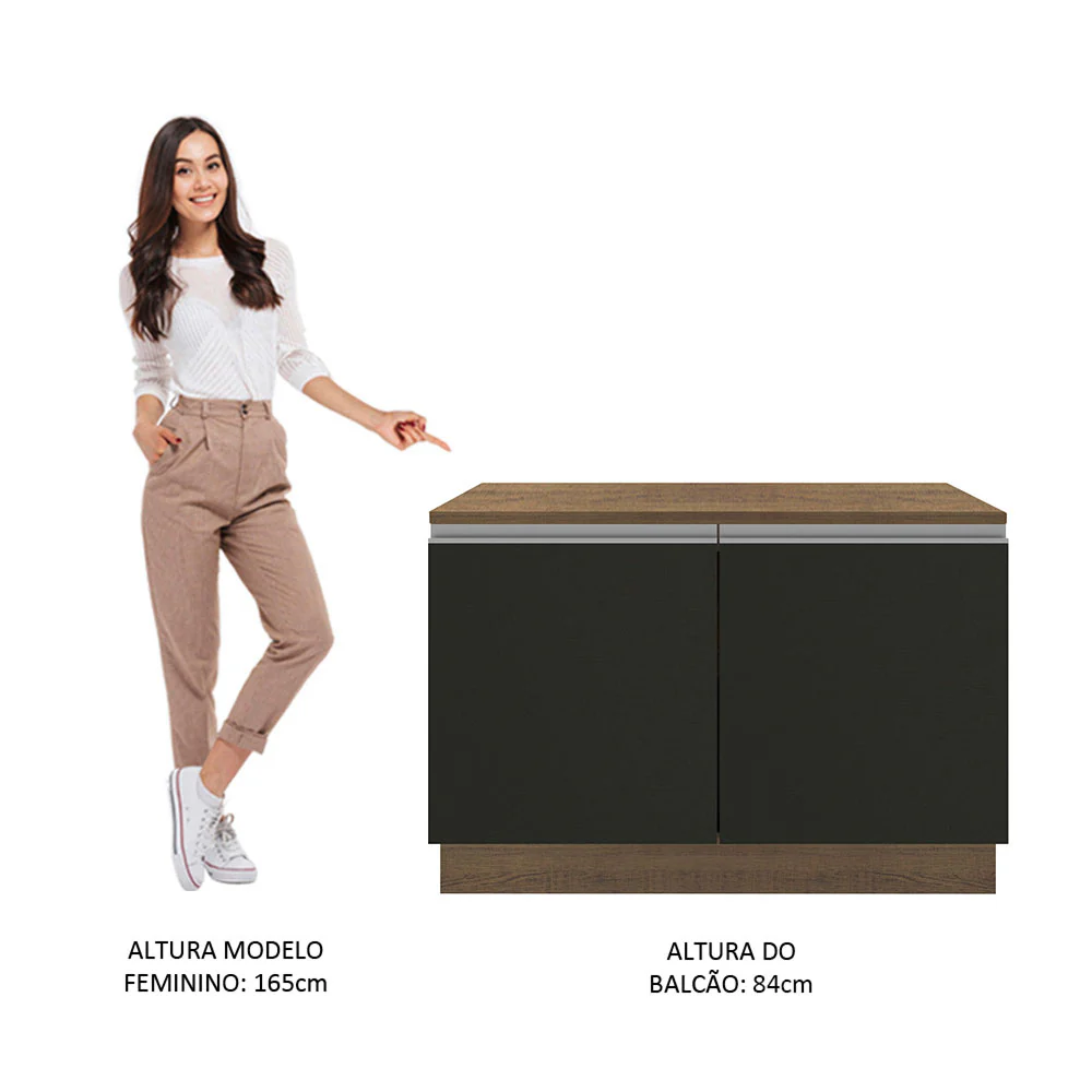 Balcão Madesa Glamy 120 cm 2 Portas (Com Tampo) Rustic/Preto - Image 6