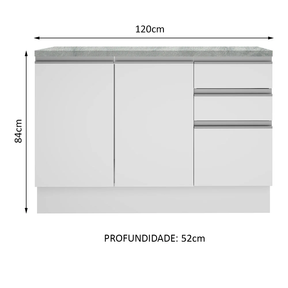 Balcão Madesa Glamy 120 cm 2 Portas e 3 Gavetas (Com Tampo) Branco - Image 3