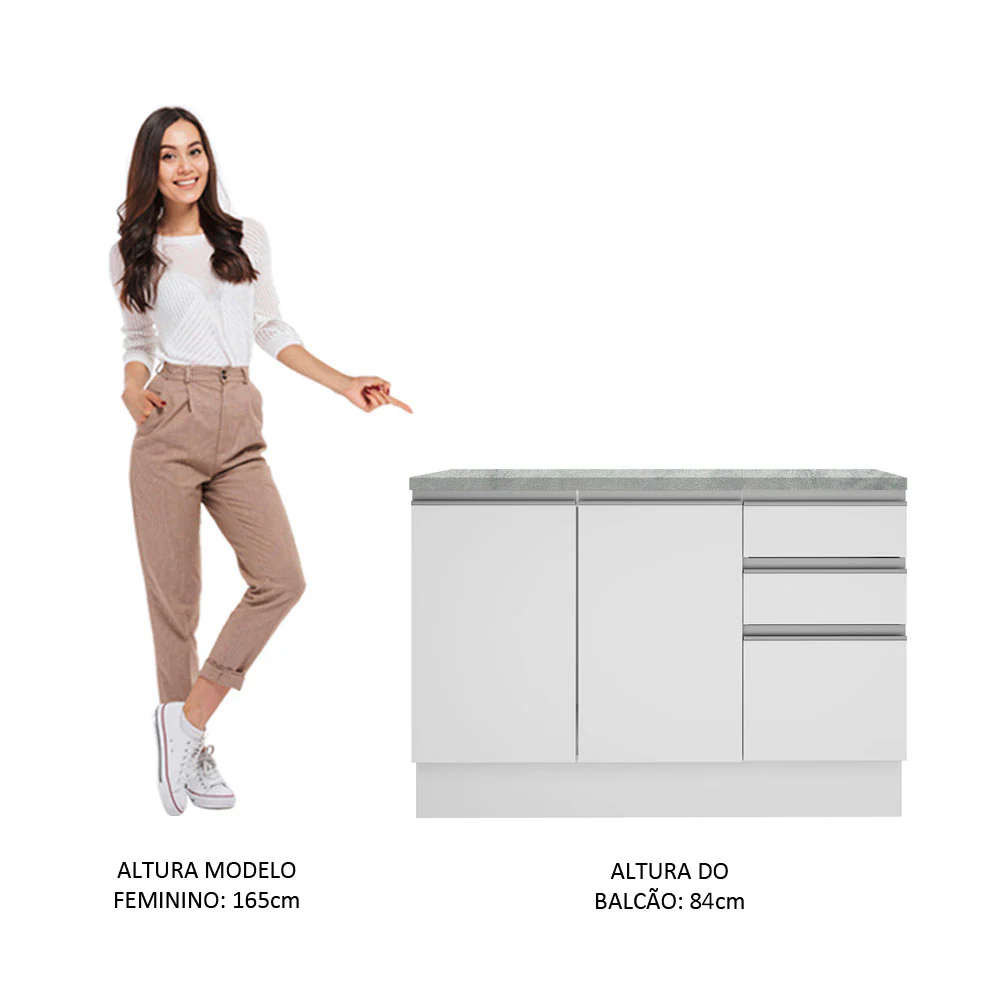 Balcão Madesa Glamy 120 cm 2 Portas e 3 Gavetas (Com Tampo) Branco - Image 6