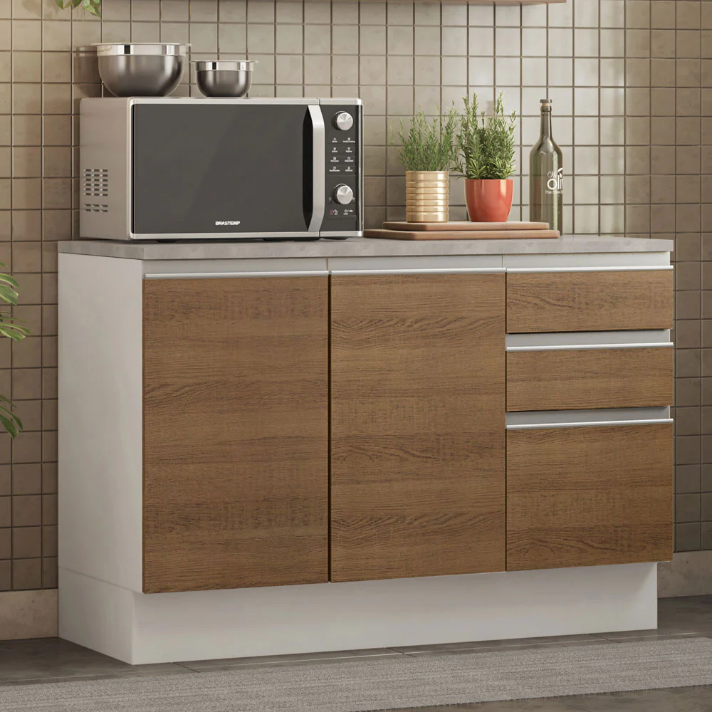 Balcão Madesa Glamy 120 cm 2 Portas e 3 Gavetas (Com Tampo) Branco/Rustic - Image 2