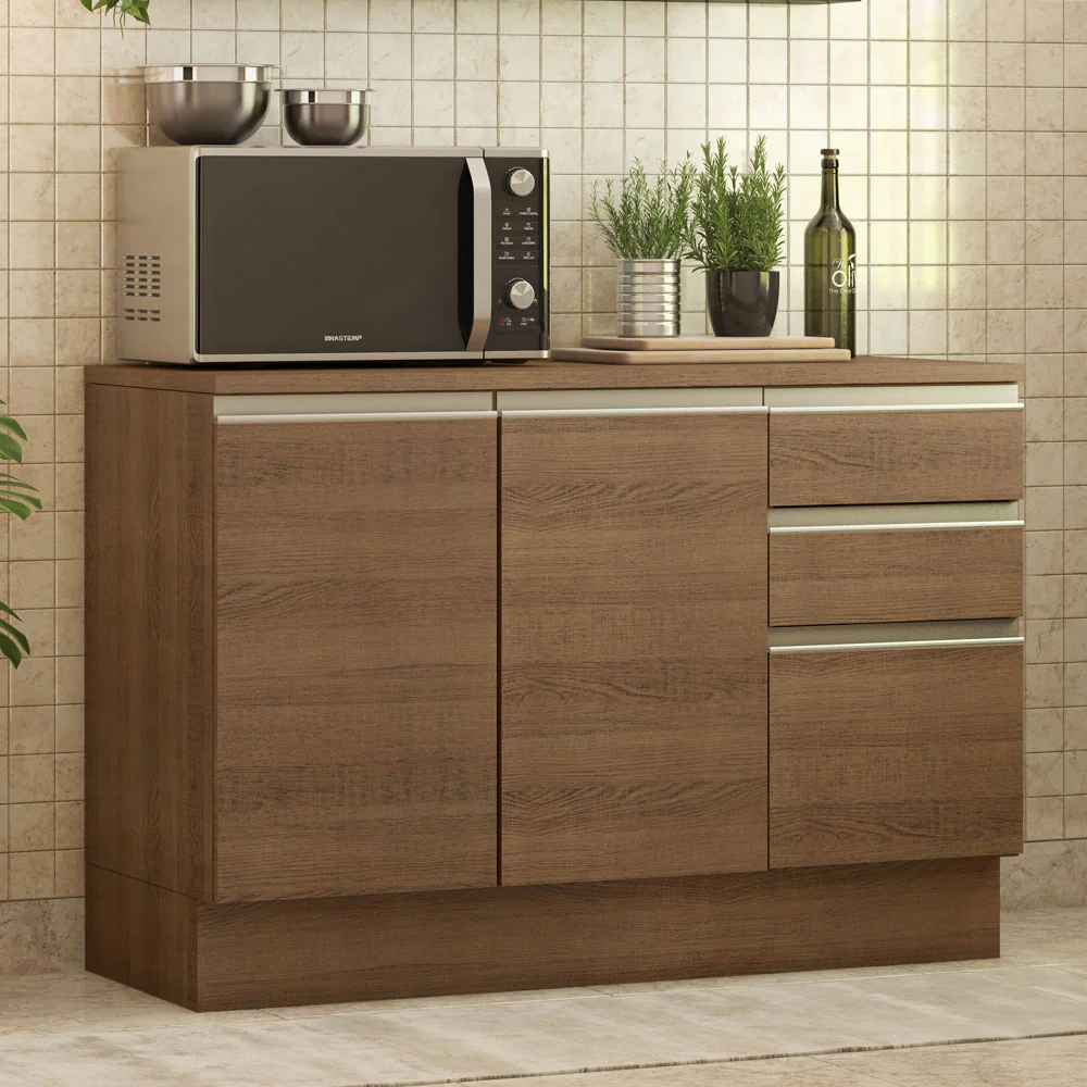 Balcão Madesa Glamy 120 cm 2 Portas e 3 Gavetas (Com Tampo) Rustic - Image 2