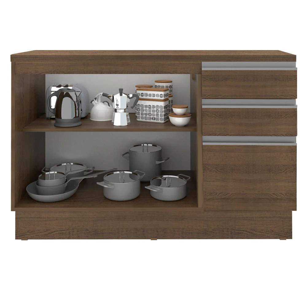 Balcão Madesa Glamy 120 cm 2 Portas e 3 Gavetas (Com Tampo) Rustic - Image 4