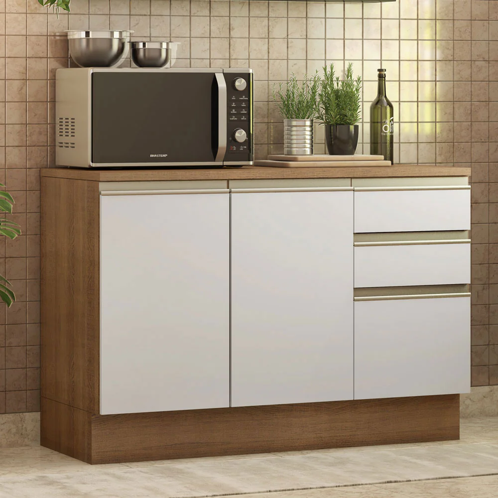 Balcão Madesa Glamy 120 cm 2 Portas e 3 Gavetas (Com Tampo) Rustic/Branco - Image 2
