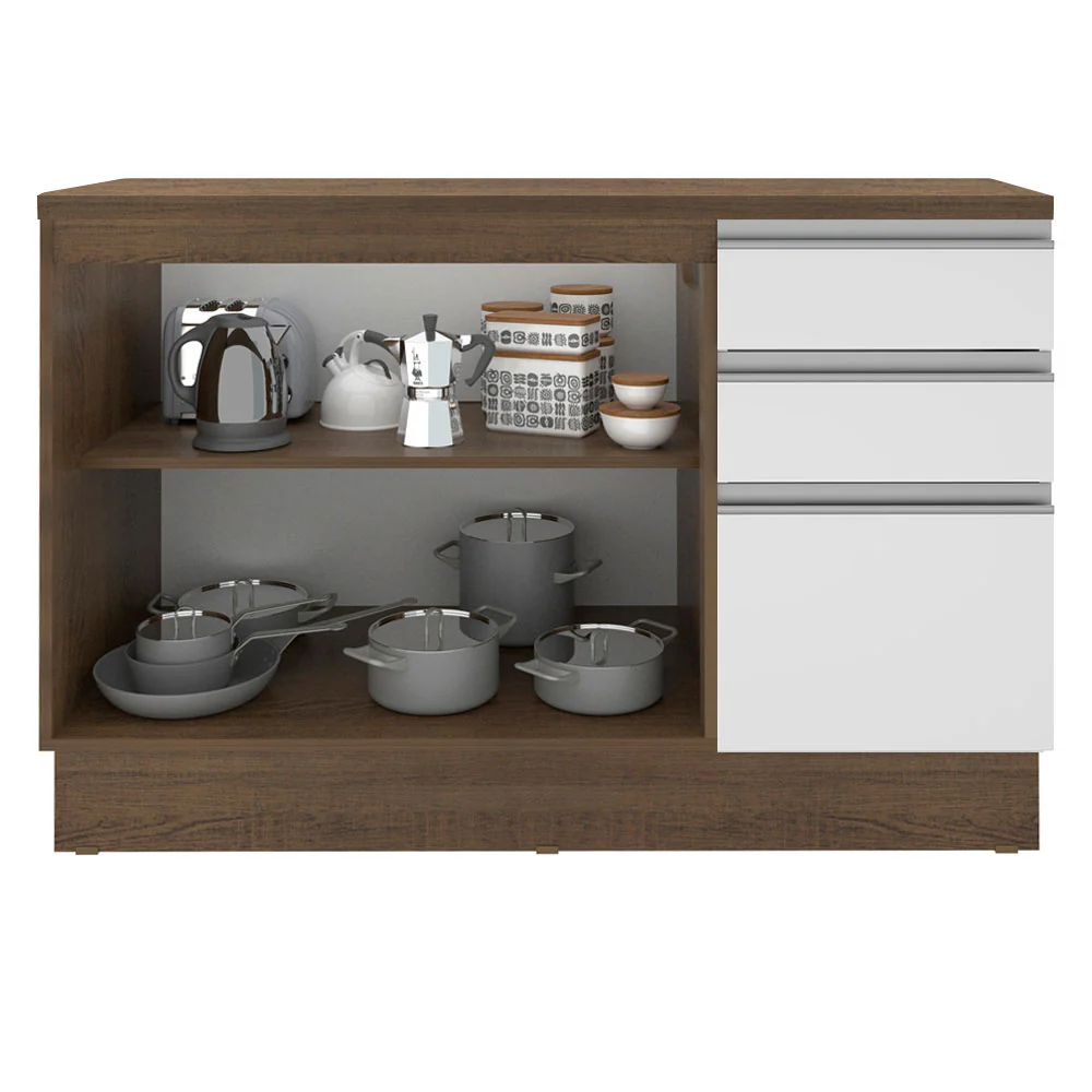 Balcão Madesa Glamy 120 cm 2 Portas e 3 Gavetas (Com Tampo) Rustic/Branco - Image 4