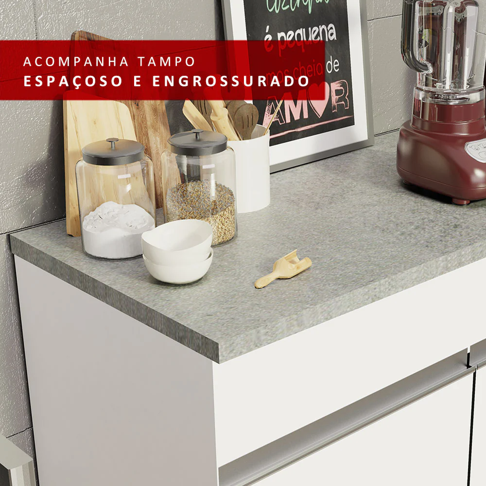 Balcão Madesa Glamy 150 cm 2 Portas e 2 Gavetas (Com Tampo) Branco - Image 10