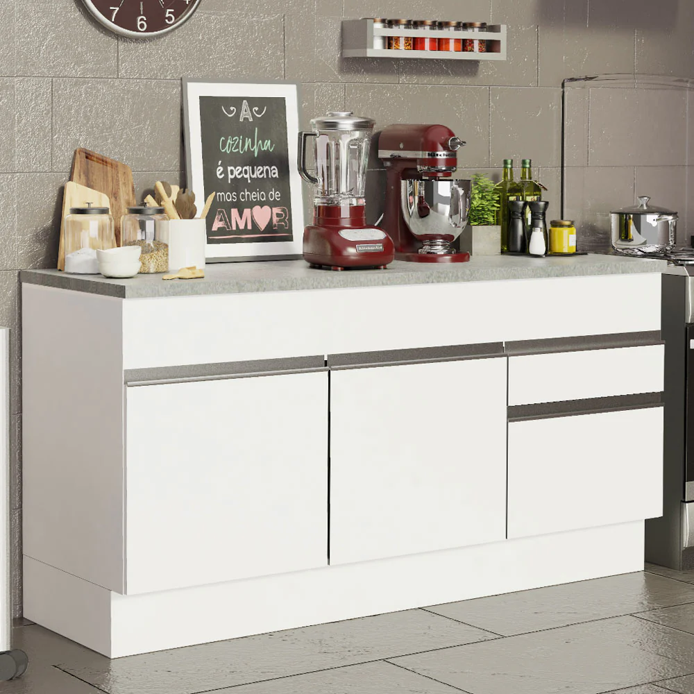 Balcão Madesa Glamy 150 cm 2 Portas e 2 Gavetas (Com Tampo) Branco - Image 2