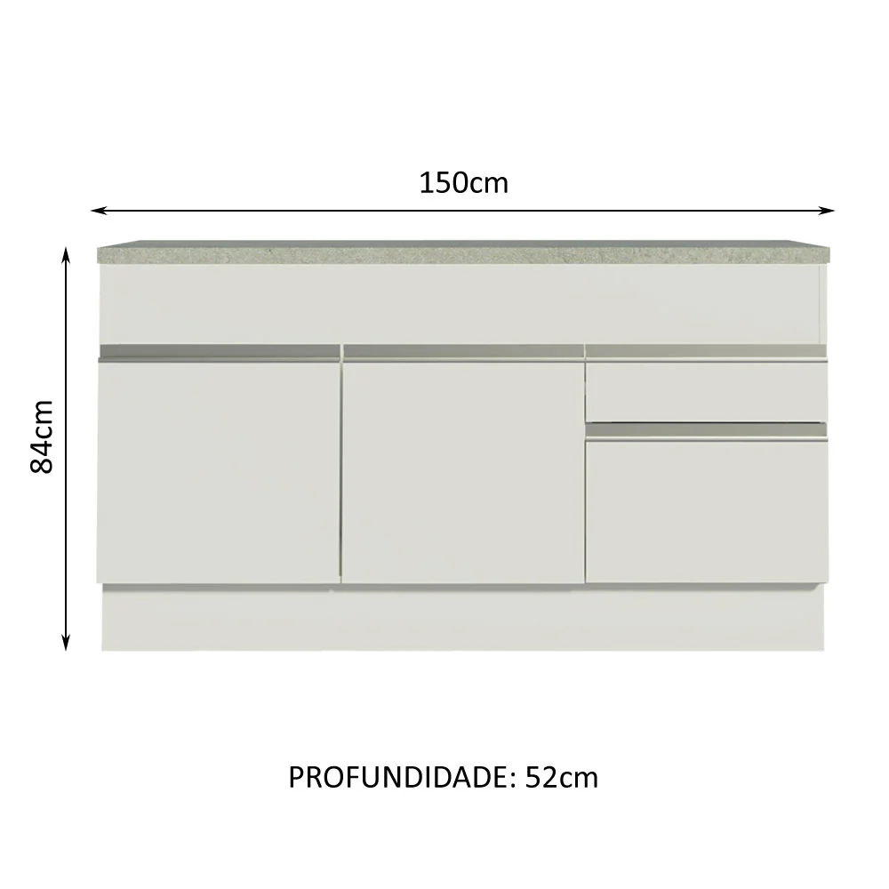 Balcão Madesa Glamy 150 cm 2 Portas e 2 Gavetas (Com Tampo) Branco - Image 3