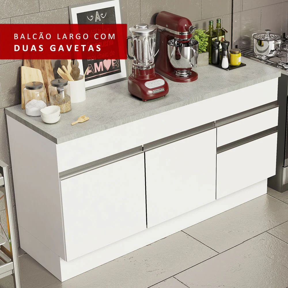 Balcão Madesa Glamy 150 cm 2 Portas e 2 Gavetas (Com Tampo) Branco - Image 7