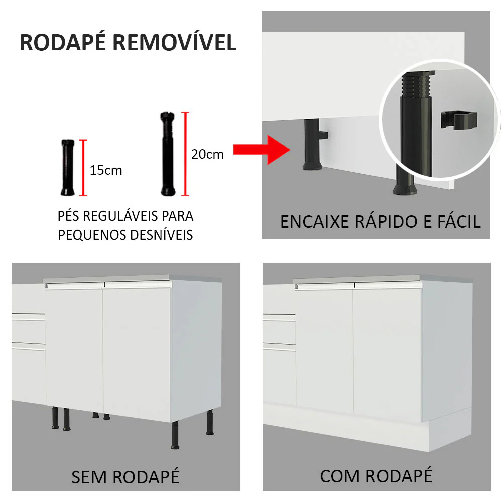 Balcão Madesa Glamy 150 cm 2 Portas e 2 Gavetas (Com Tampo) Branco - Image 8