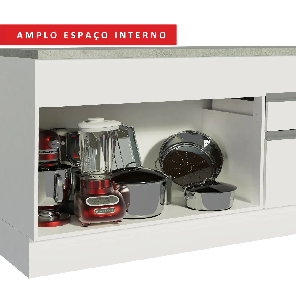 Balcão Madesa Glamy 150 cm 2 Portas e 2 Gavetas (Com Tampo) Branco - Image 9