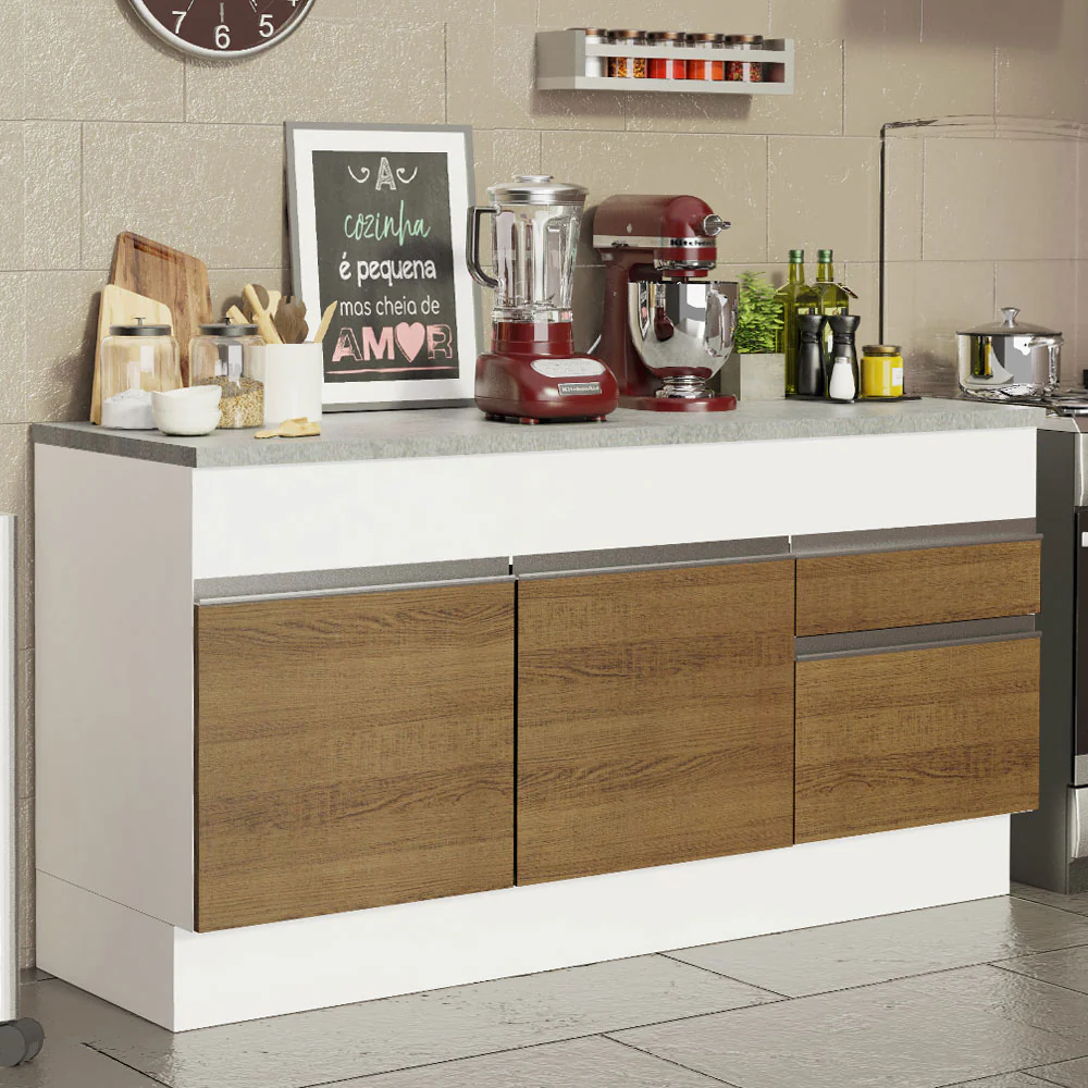 Balcão Madesa Glamy 150 cm 2 Portas e 2 Gavetas (Com Tampo) Branco/Rustic - Image 2