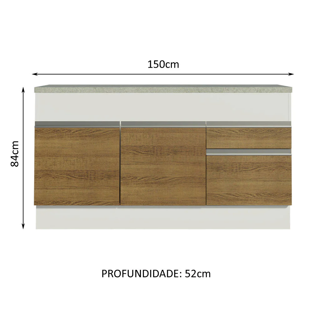 Balcão Madesa Glamy 150 cm 2 Portas e 2 Gavetas (Com Tampo) Branco/Rustic - Image 3