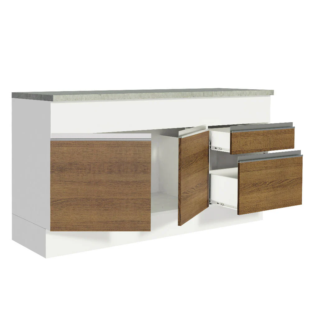 Balcão Madesa Glamy 150 cm 2 Portas e 2 Gavetas (Com Tampo) Branco/Rustic - Image 4