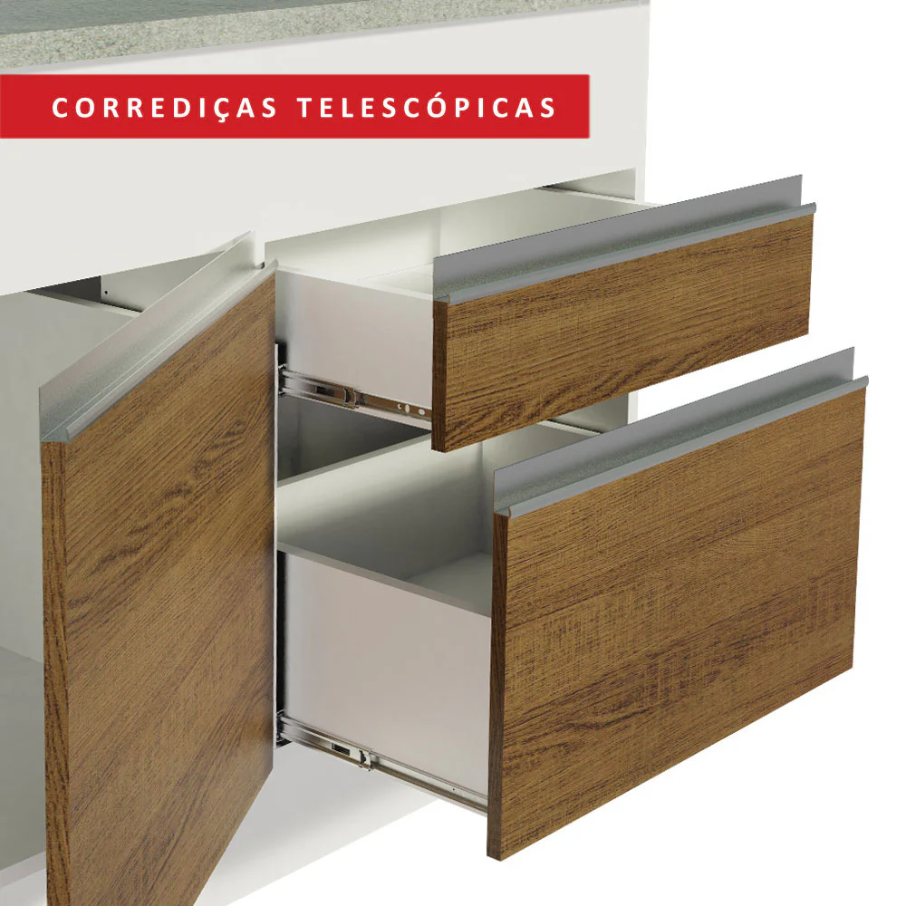 Balcão Madesa Glamy 150 cm 2 Portas e 2 Gavetas (Com Tampo) Branco/Rustic - Image 6