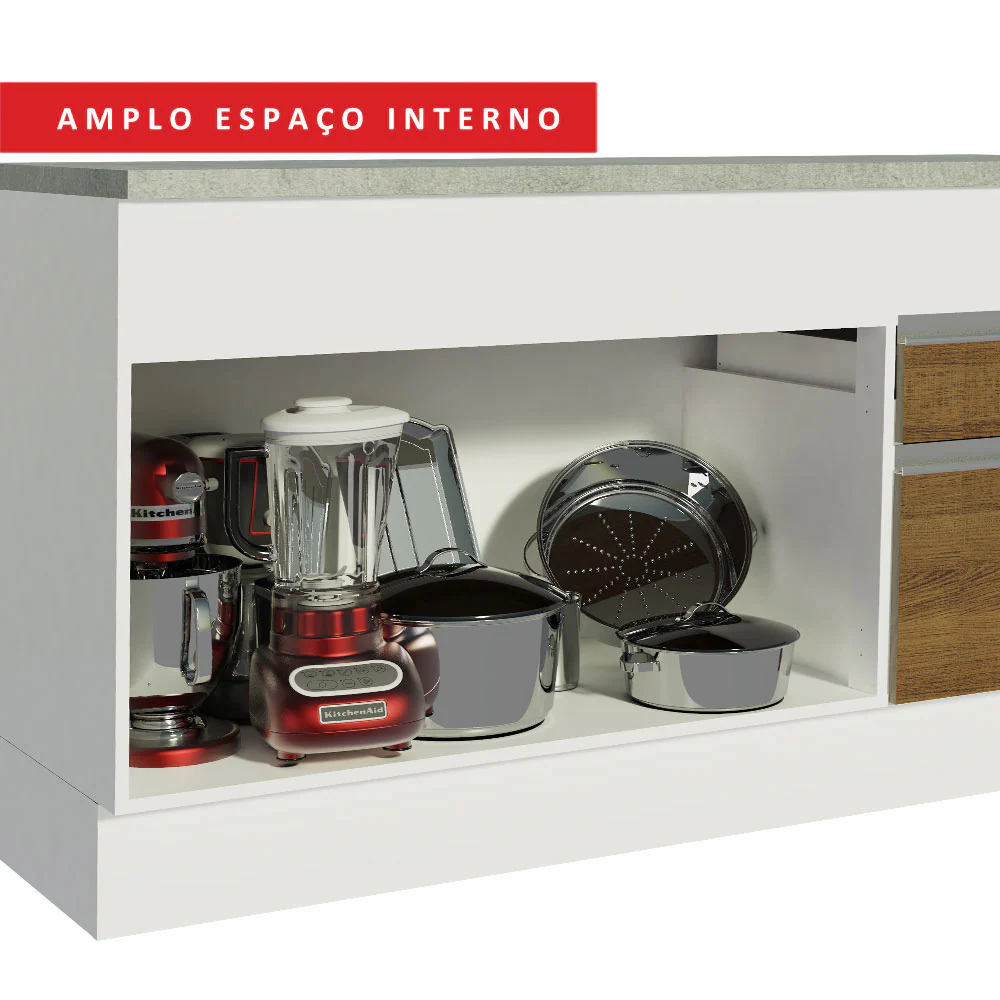 Balcão Madesa Glamy 150 cm 2 Portas e 2 Gavetas (Com Tampo) Branco/Rustic - Image 9