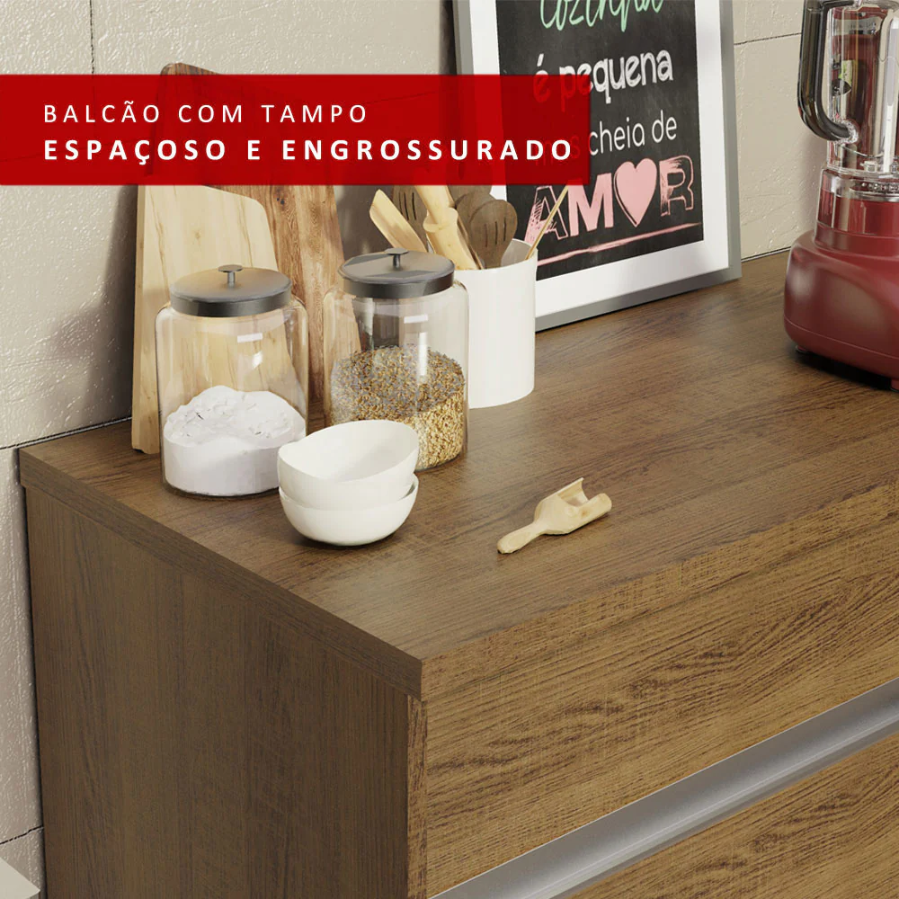 Balcão Madesa Glamy 150 cm 2 Portas e 2 Gavetas (Com Tampo) Rustic - Image 10