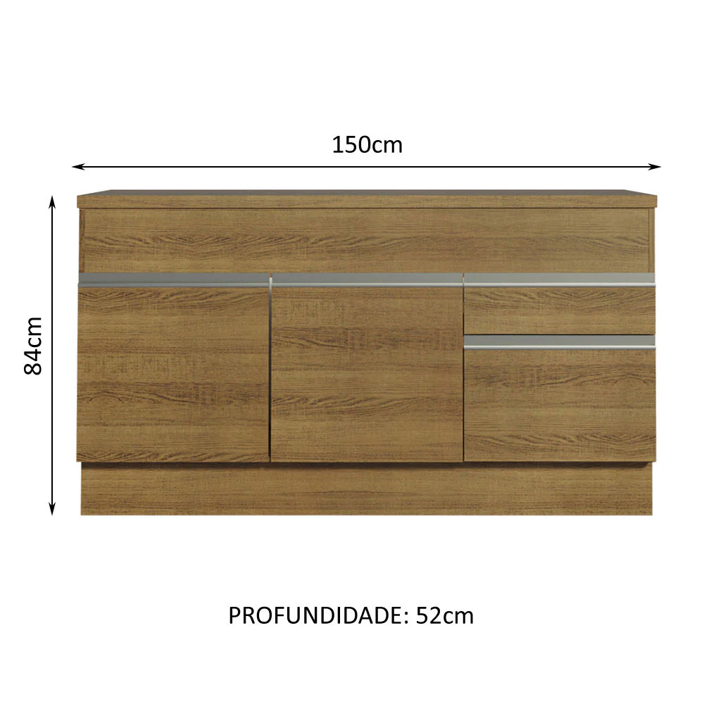 Balcão Madesa Glamy 150 cm 2 Portas e 2 Gavetas (Com Tampo) Rustic - Image 3