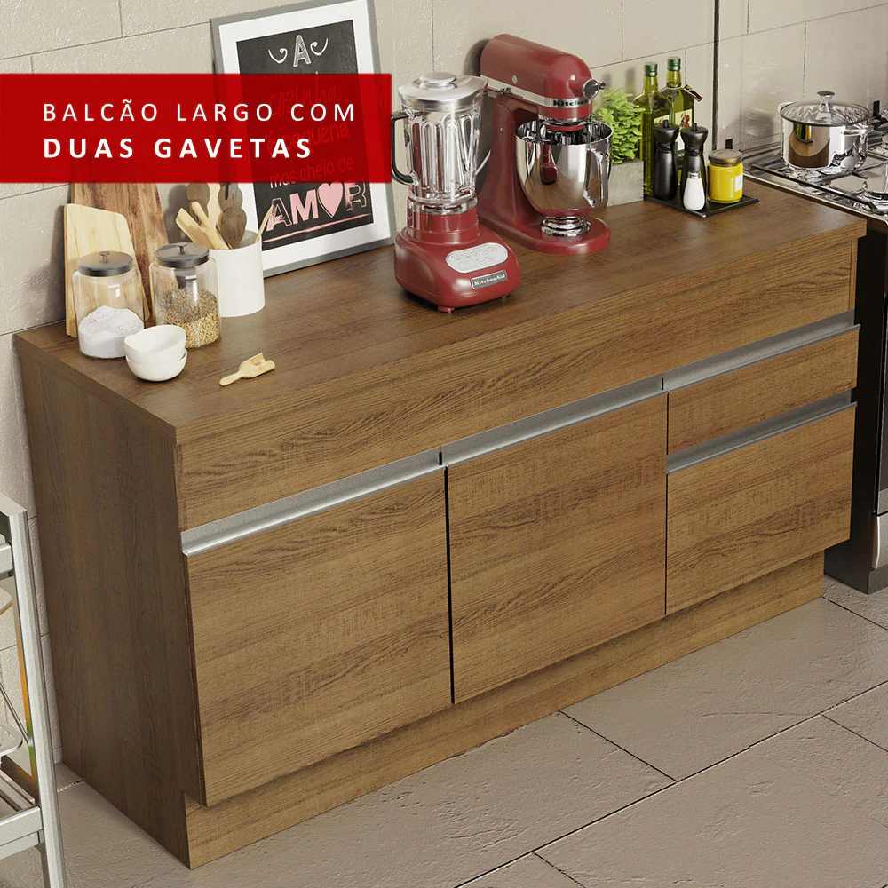 Balcão Madesa Glamy 150 cm 2 Portas e 2 Gavetas (Com Tampo) Rustic - Image 7