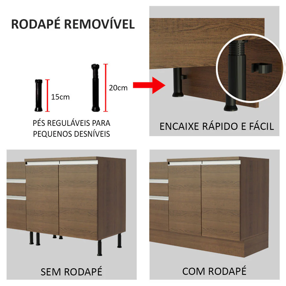 Balcão Madesa Glamy 150 cm 2 Portas e 2 Gavetas (Com Tampo) Rustic - Image 8