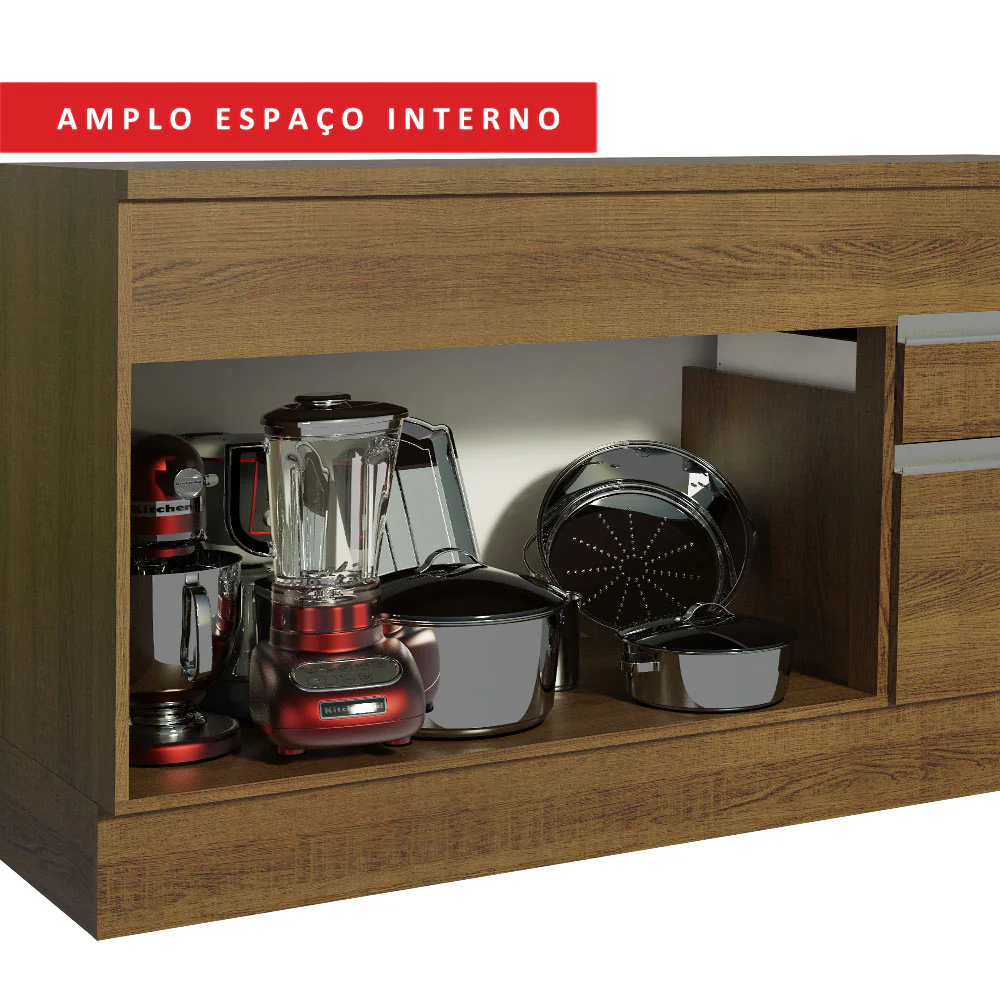 Balcão Madesa Glamy 150 cm 2 Portas e 2 Gavetas (Com Tampo) Rustic - Image 9
