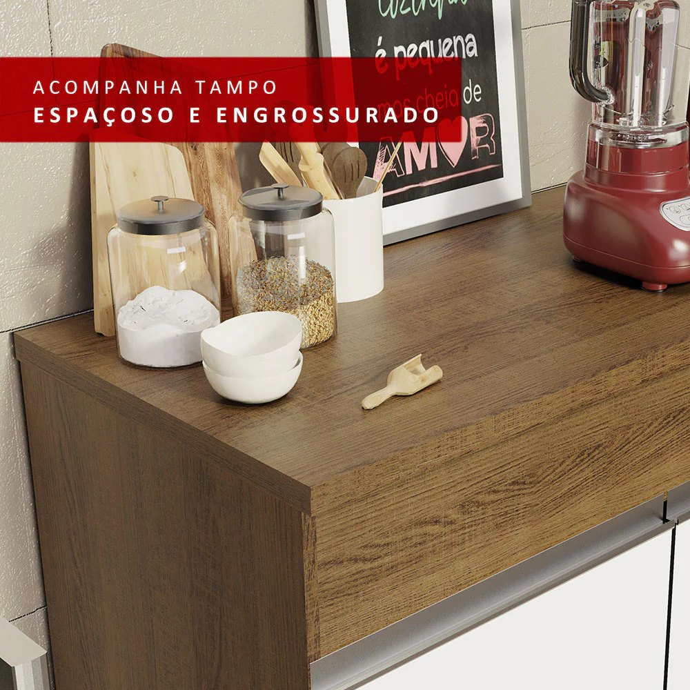 Balcão Madesa Glamy 150 cm 2 Portas e 2 Gavetas (Com Tampo) Rustic/Branco - Image 10