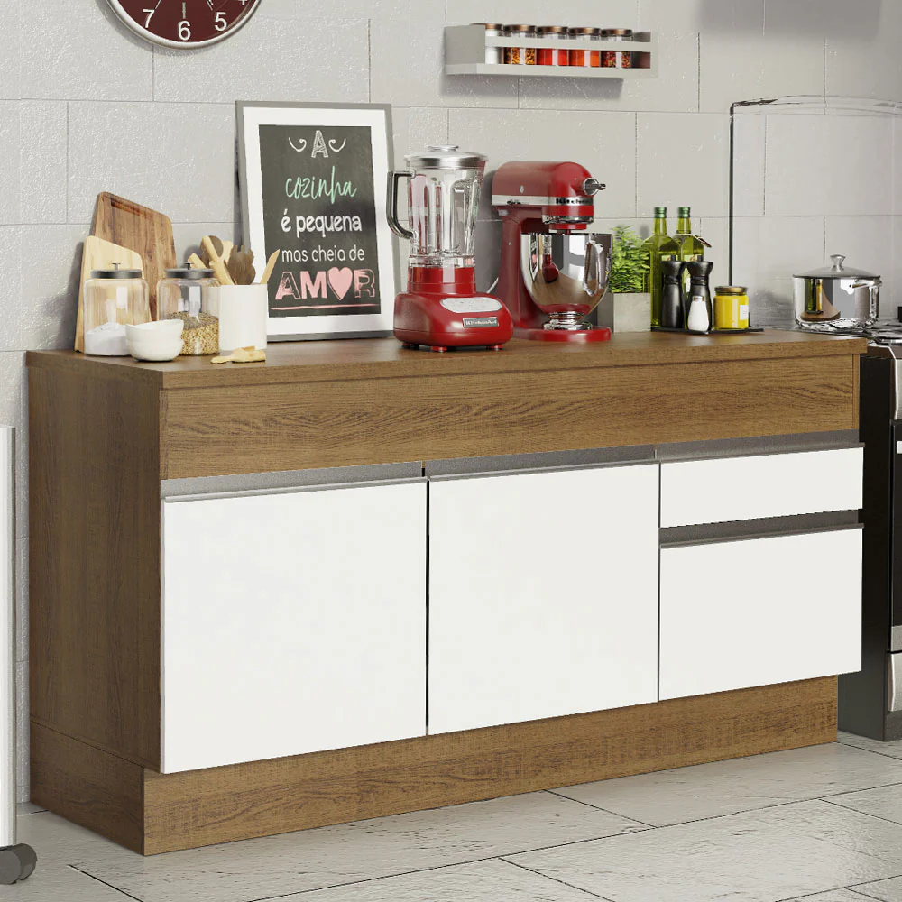 Balcão Madesa Glamy 150 cm 2 Portas e 2 Gavetas (Com Tampo) Rustic/Branco - Image 2