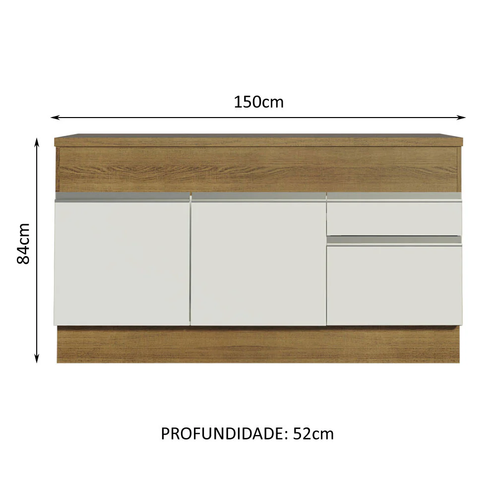 Balcão Madesa Glamy 150 cm 2 Portas e 2 Gavetas (Com Tampo) Rustic/Branco - Image 3