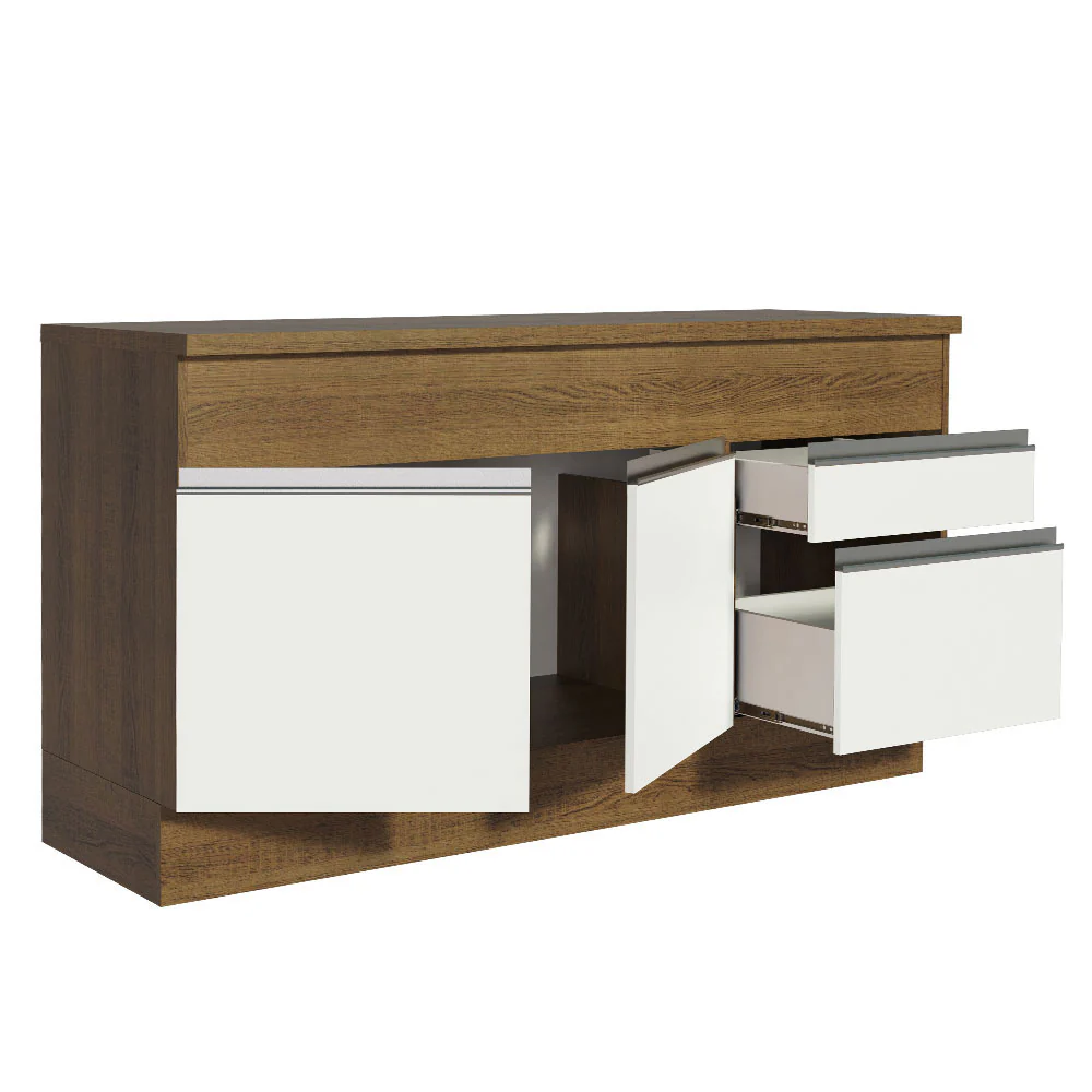 Balcão Madesa Glamy 150 cm 2 Portas e 2 Gavetas (Com Tampo) Rustic/Branco - Image 4