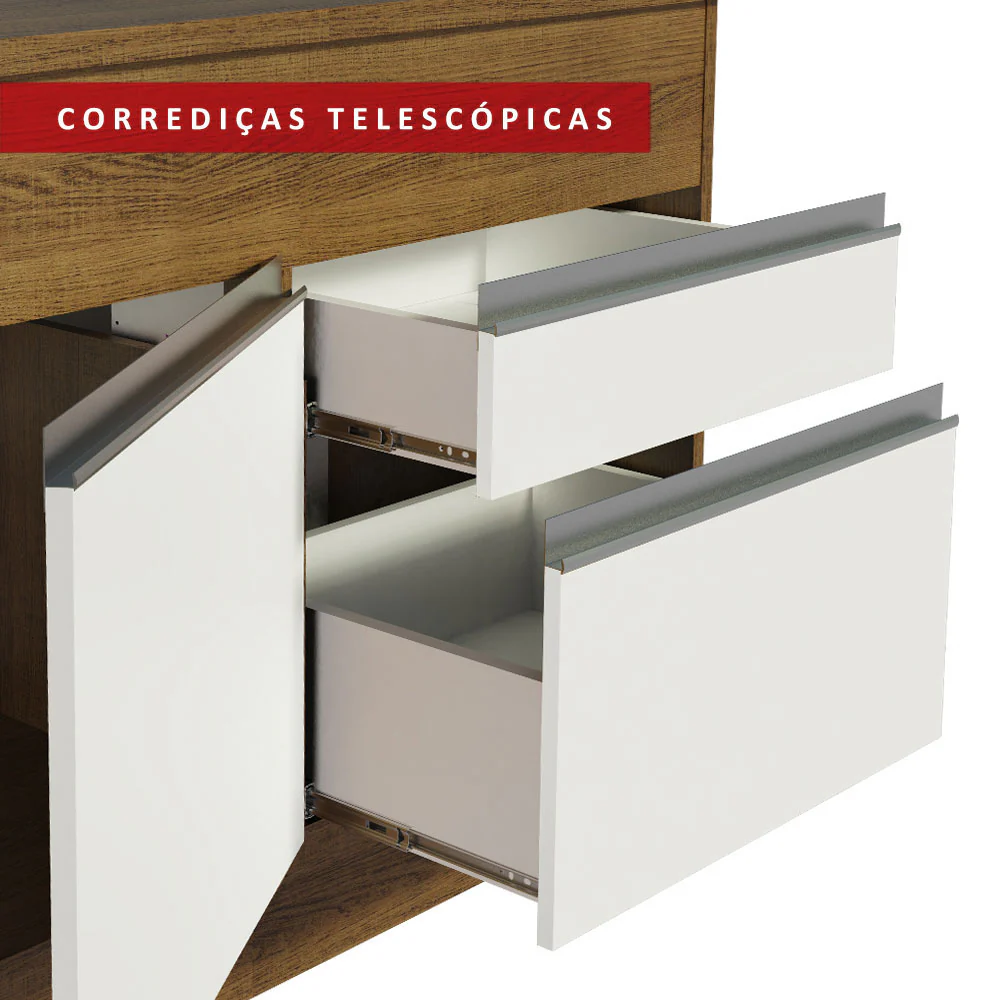 Balcão Madesa Glamy 150 cm 2 Portas e 2 Gavetas (Com Tampo) Rustic/Branco - Image 6