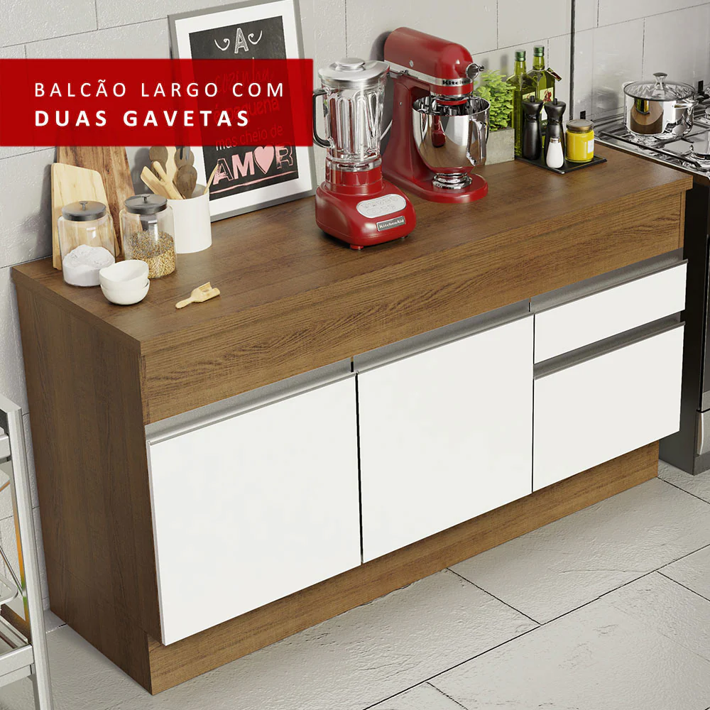 Balcão Madesa Glamy 150 cm 2 Portas e 2 Gavetas (Com Tampo) Rustic/Branco - Image 7