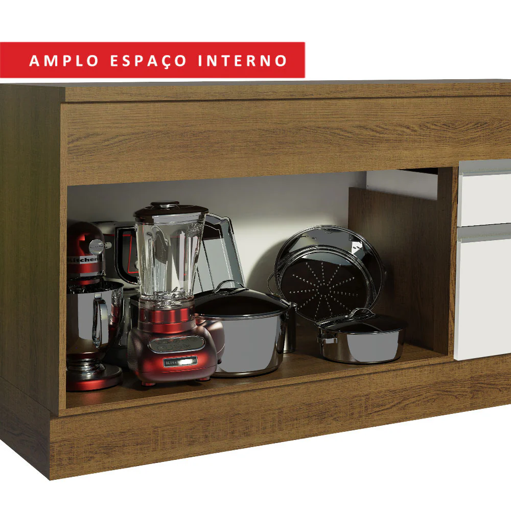 Balcão Madesa Glamy 150 cm 2 Portas e 2 Gavetas (Com Tampo) Rustic/Branco - Image 9